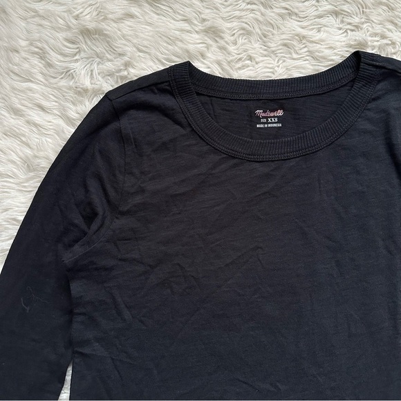 Madewell Top Whisper Cotton Rib-Crewneck Long-Sleeve Tee True Black XXS NWT New - Picture 6 of 11